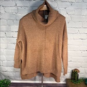 Kaisley‎ (Anthropologie) Cozy Camel Tunnel Neck Sweater High Low Hem split sides